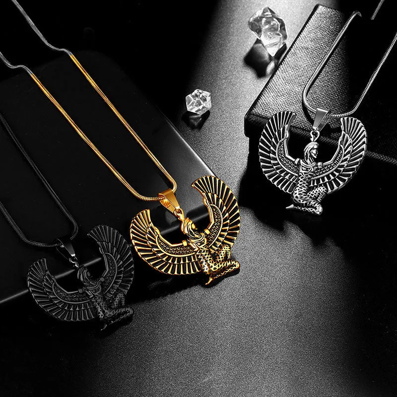 Tokyo Mart Men Ancient Egyptian Queen Necklace Tail Wing Pendant Pendant Jewelry Stainless Steel