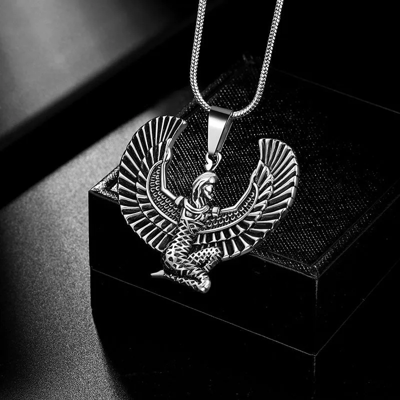 Tokyo Mart Men Ancient Egyptian Queen Necklace Tail Wing Pendant Pendant Jewelry Stainless Steel