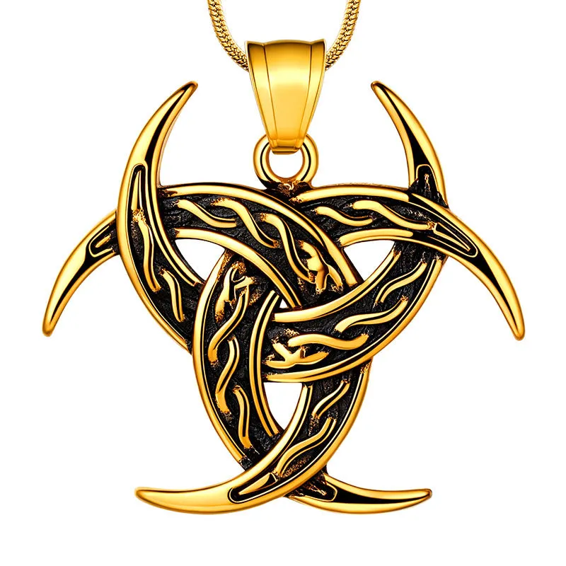 Tokyo Mart Men Celtic Knot Necklace Viking Pendant Jewelry Triple Odin Horn Crescent Moon