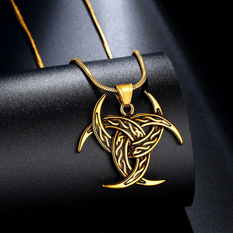 Tokyo Mart Men Celtic Knot Necklace Viking Pendant Jewelry Triple Odin Horn Crescent Moon