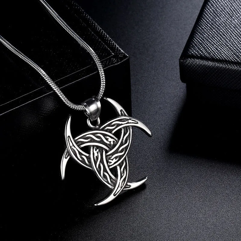 Tokyo Mart Men Celtic Knot Necklace Viking Pendant Jewelry Triple Odin Horn Crescent Moon