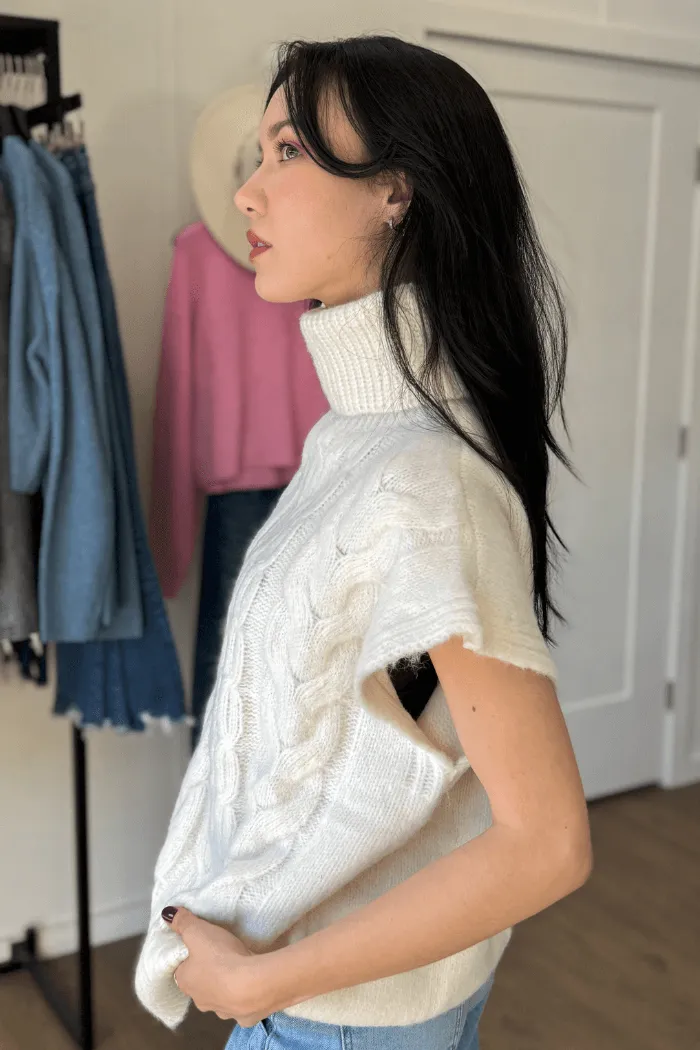 Turtleneck Cable Knit Sweater in Cream