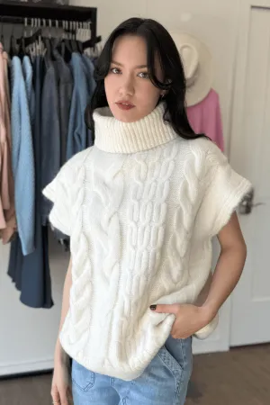 Turtleneck Cable Knit Sweater in Cream