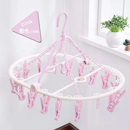 U-emember Iraq Socks Clothes Rack Multi-Clip-Disk Home and Coat Hanger Holding Bra Baby Plastic Circular Coat Hanger, 1 of The 18 Clips - Light Pink