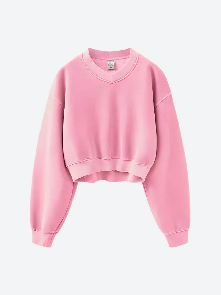 V-Neck Drop Shoulder Cropped Sweatshirt