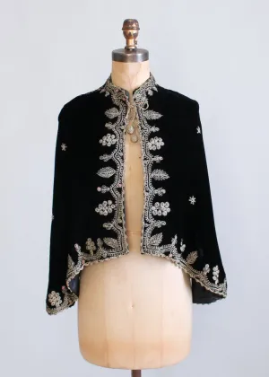 Vintage 1930s Embroidered Black Velvet Cape