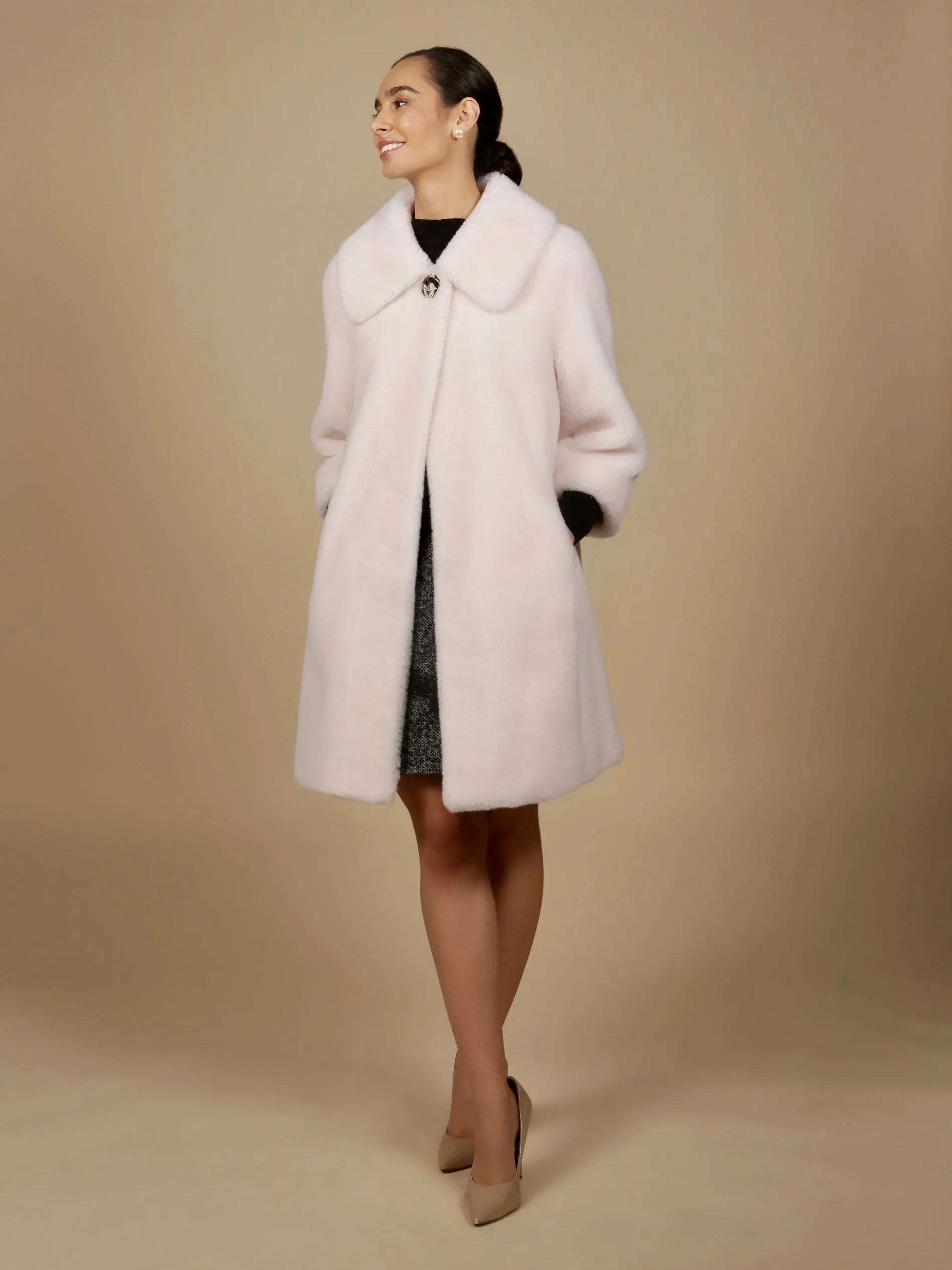 'Vivien' Wool Swing Coat in Bianco