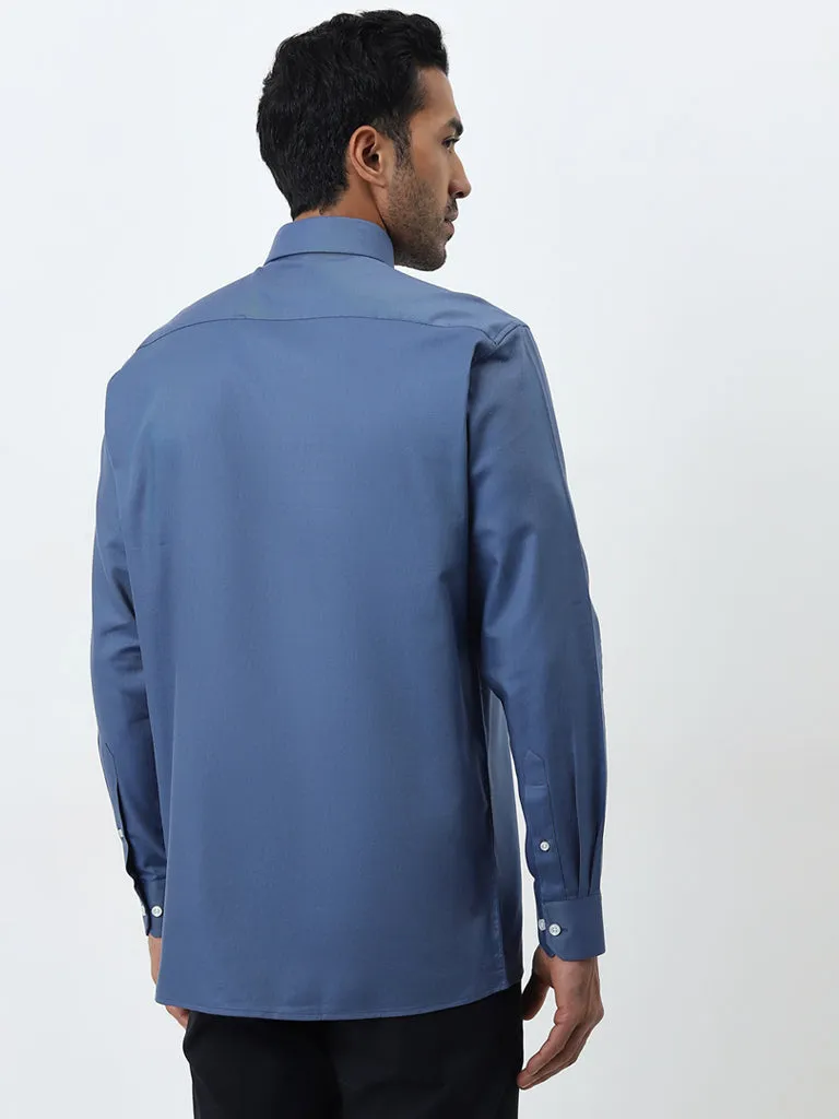 WES Formals Blue Relaxed-Fit Cotton Shirt