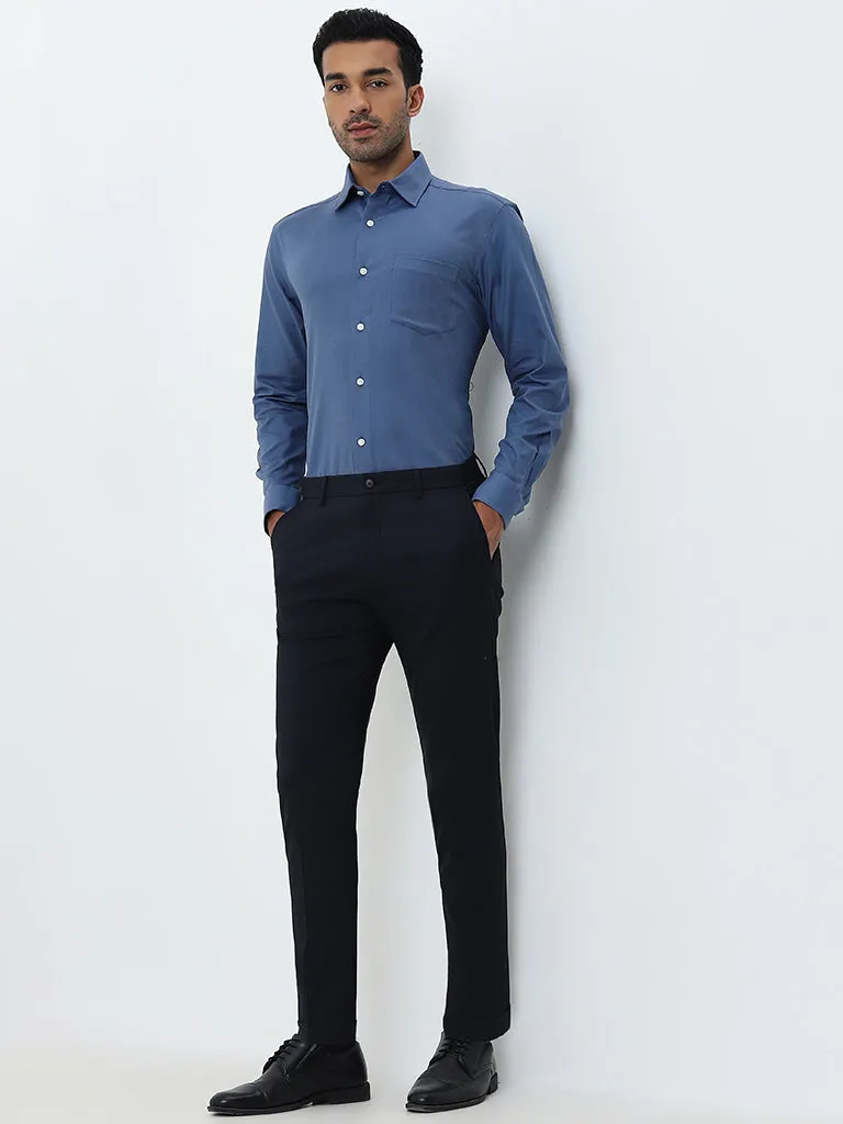 WES Formals Blue Relaxed-Fit Cotton Shirt