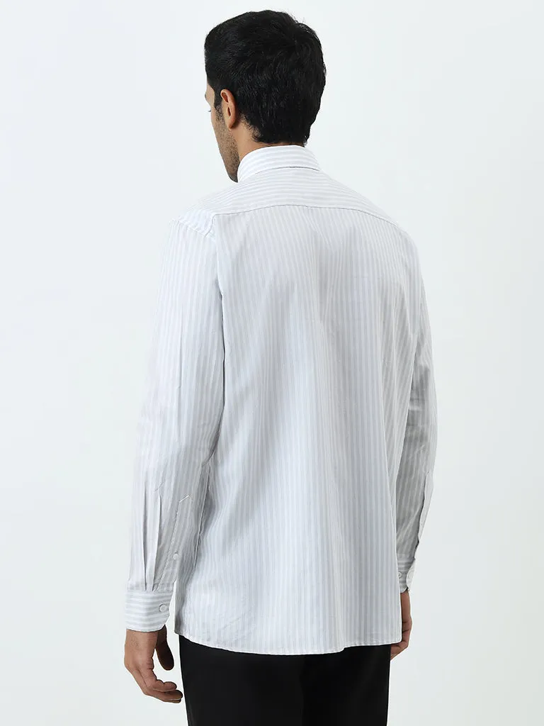 WES Formals Grey Striped Relaxed-Fit Cotton Shirt