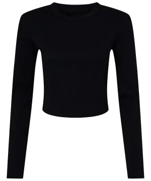 Womens micro rib long sleeve baby t-shirt | Solid Black Blend