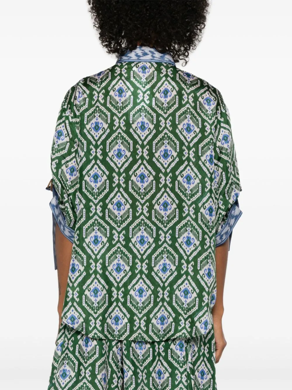 Wylie Relaxed Shirt in Green/Blue Ikat