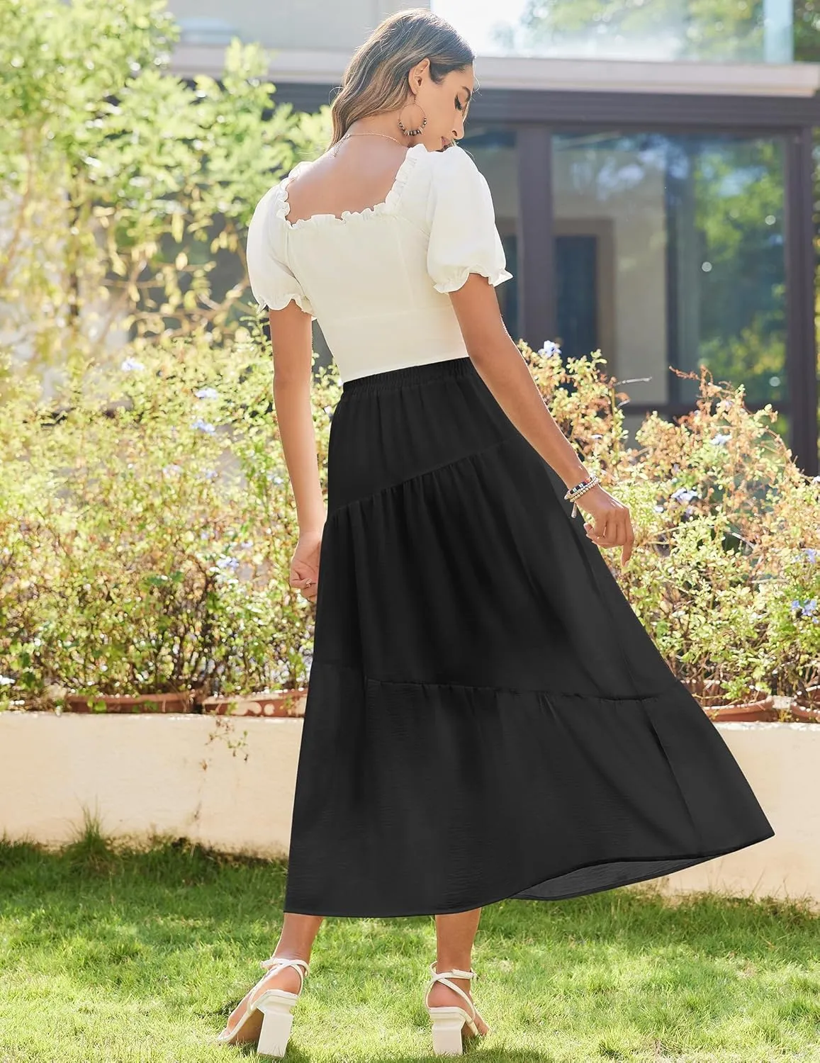 Zeagoo Maxi Skirts Boho Pleated A-Line Flowy Swing Skirt