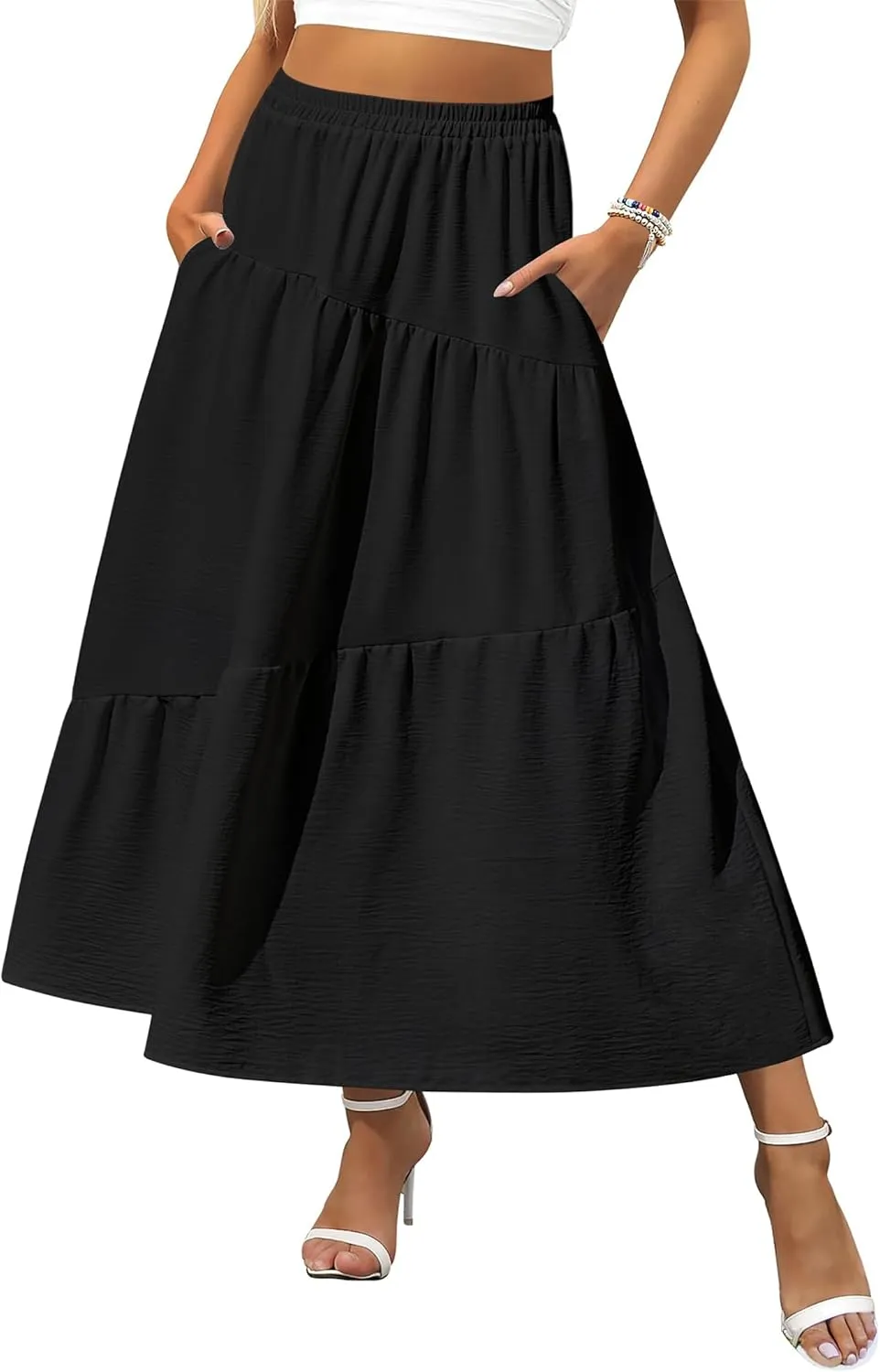 Zeagoo Maxi Skirts Boho Pleated A-Line Flowy Swing Skirt