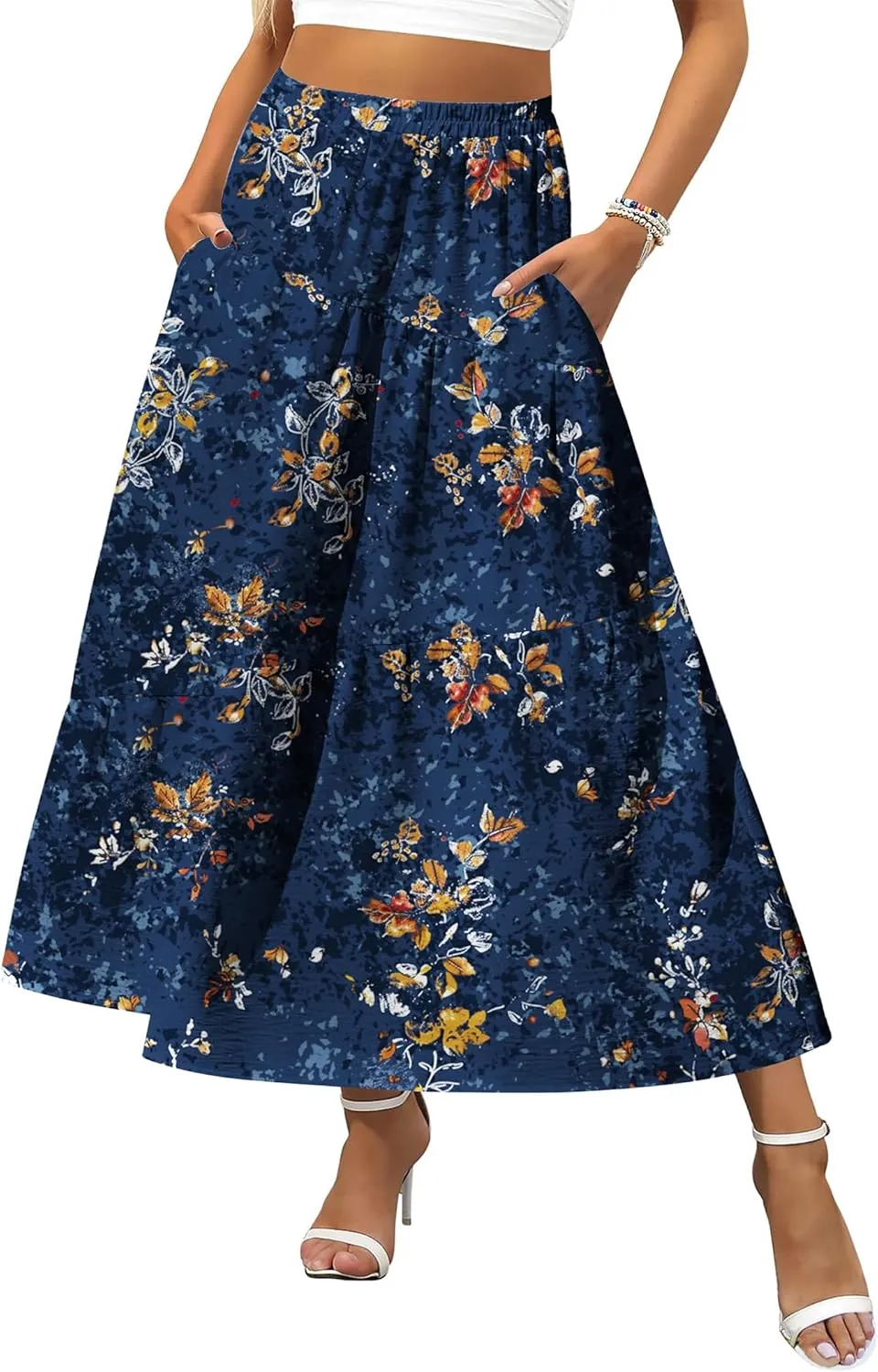 Zeagoo Maxi Skirts Boho Pleated A-Line Flowy Swing Skirt