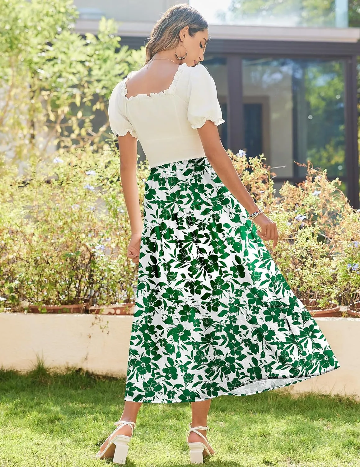 Zeagoo Maxi Skirts Boho Pleated A-Line Flowy Swing Skirt