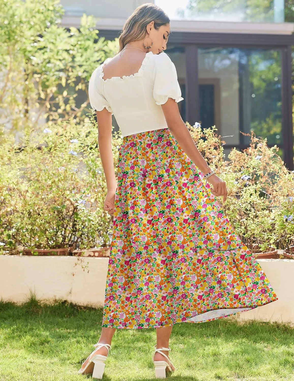 Zeagoo Maxi Skirts Boho Pleated A-Line Flowy Swing Skirt