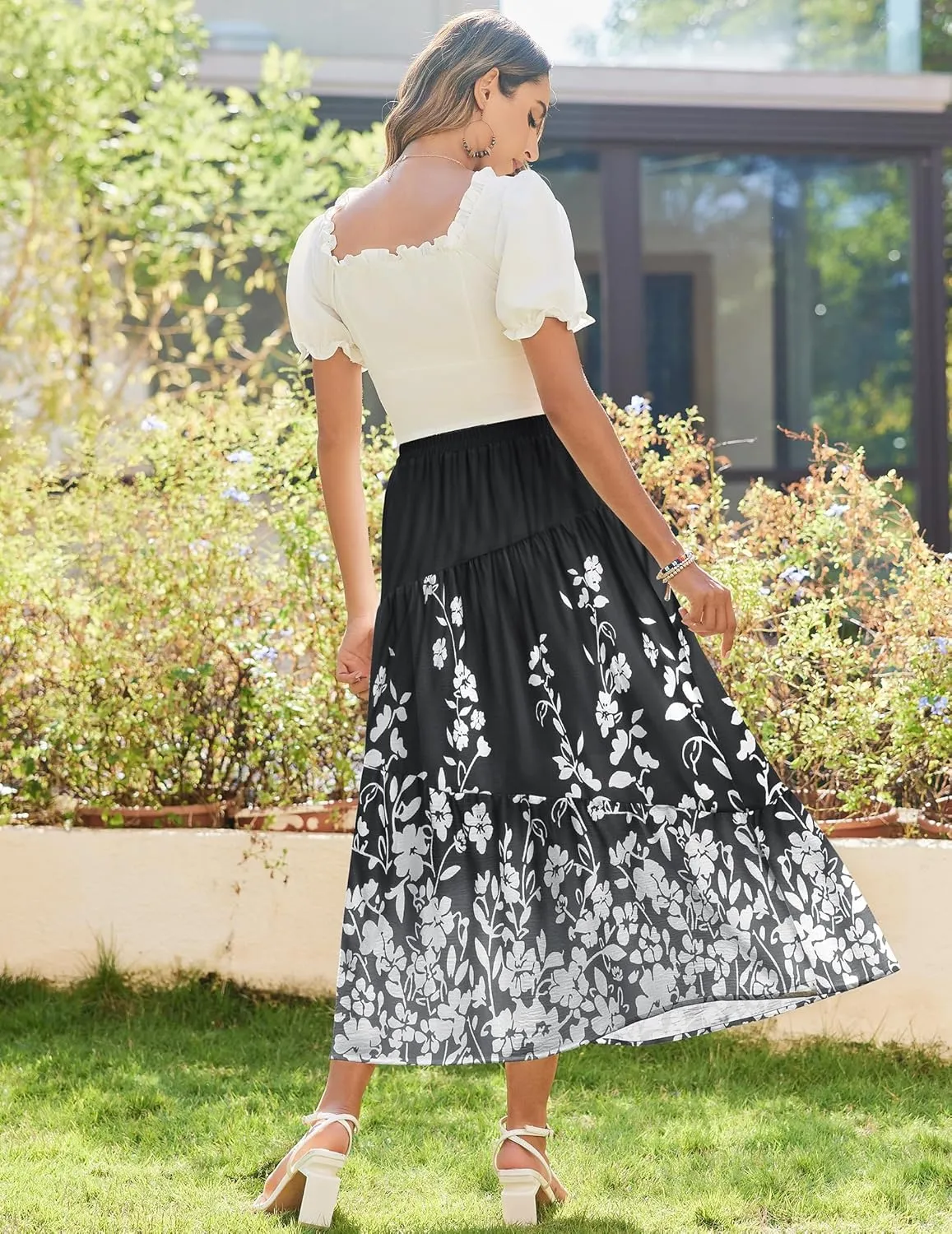 Zeagoo Maxi Skirts Boho Pleated A-Line Flowy Swing Skirt