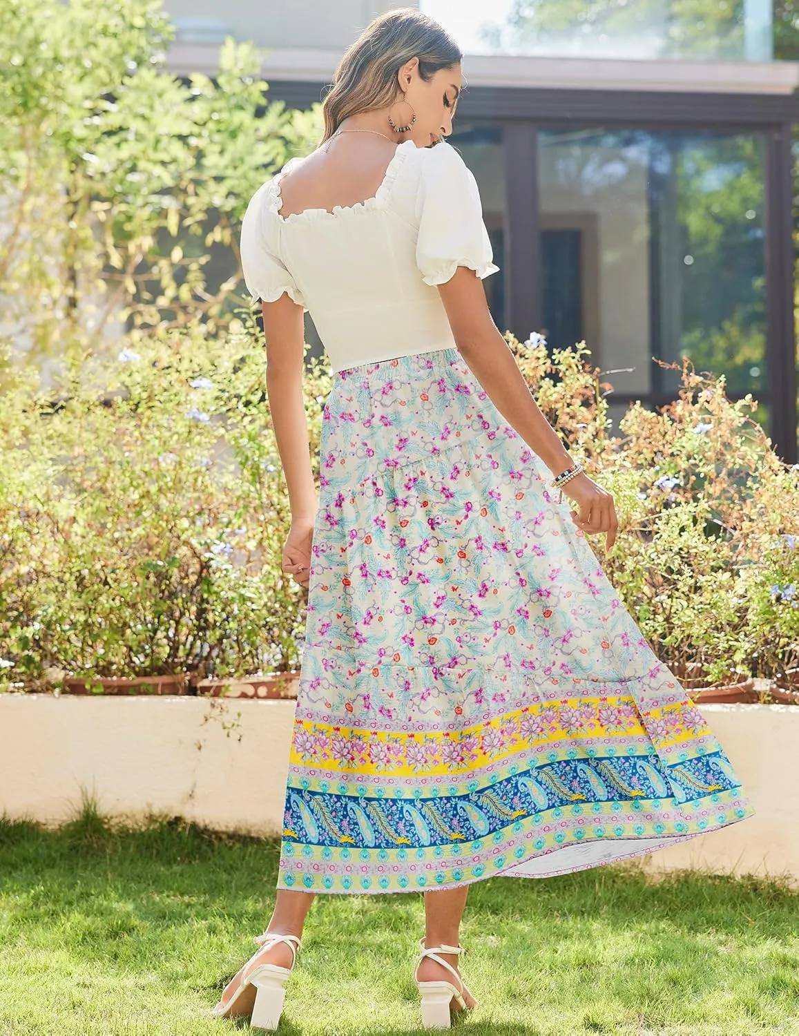 Zeagoo Maxi Skirts Boho Pleated A-Line Flowy Swing Skirt